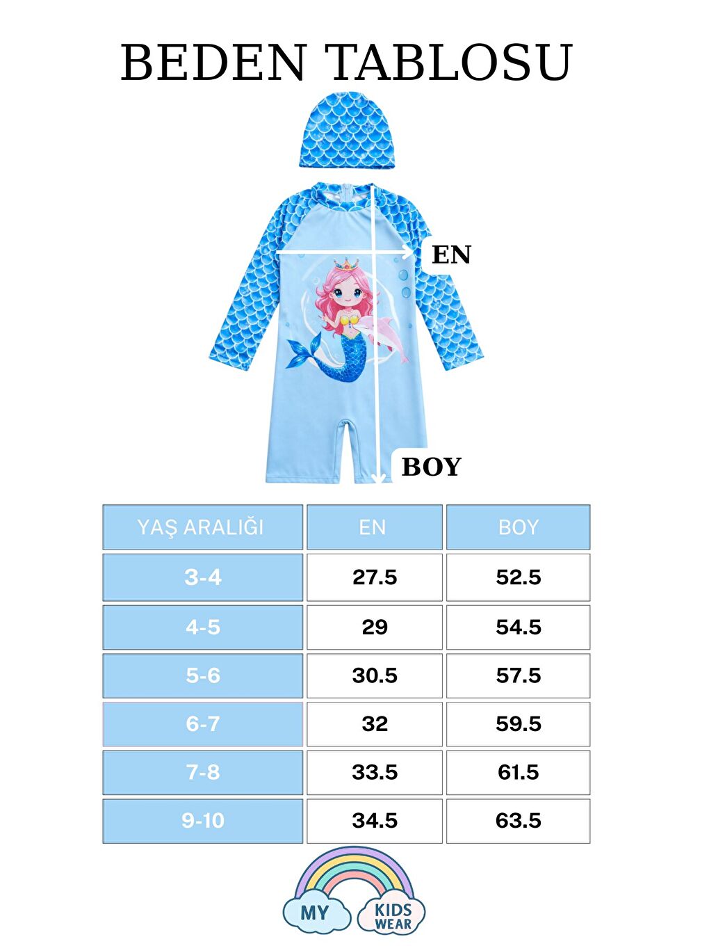 Mavi Kız Çocuk Uzun Kollu Mayo ve Bone-Set 3-10 Yaş 12599-1