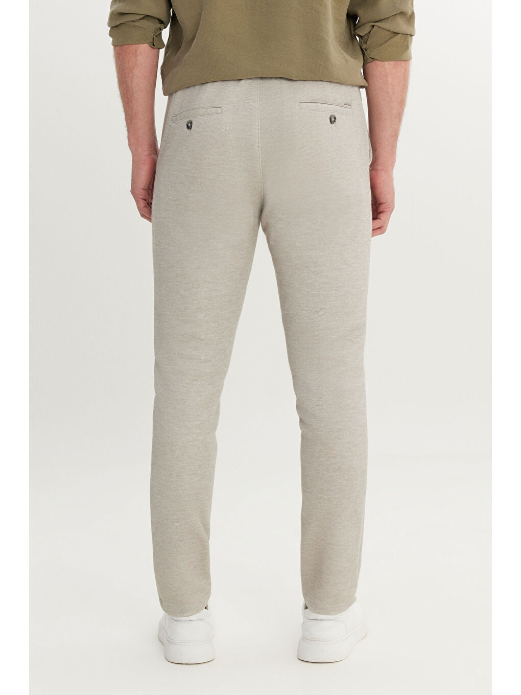 Erkek Bej 360 Her Yöne Esneyen Slim Fit Dar Kesim Beli Bağlamalı Armürlü Casual Pantolon-4