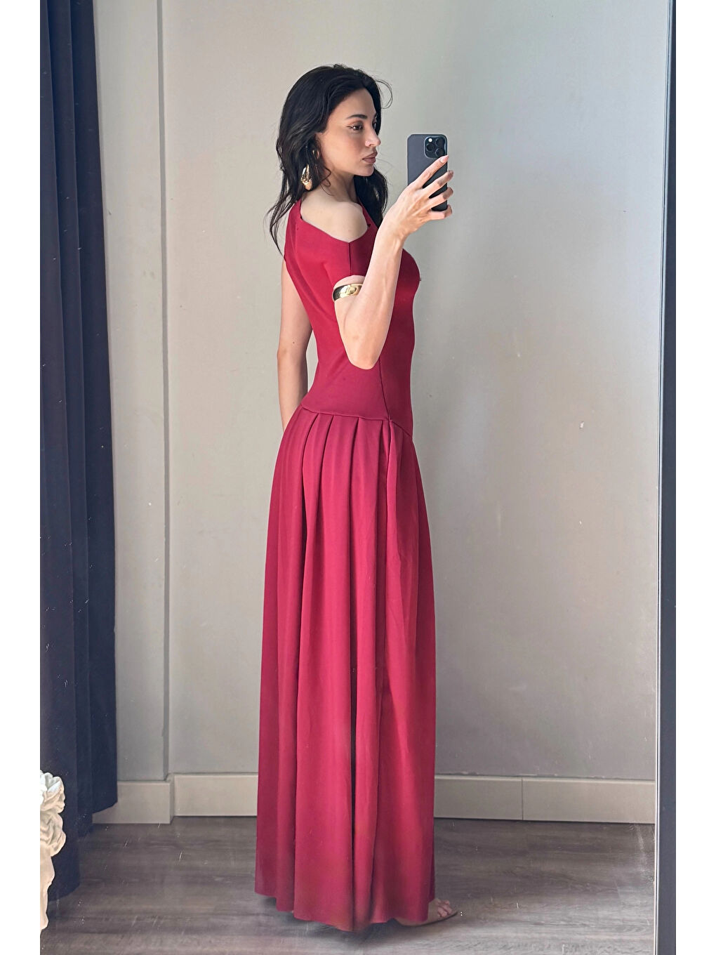 Kadın Bordo Tek Omuz Elbise 0994-0098-3