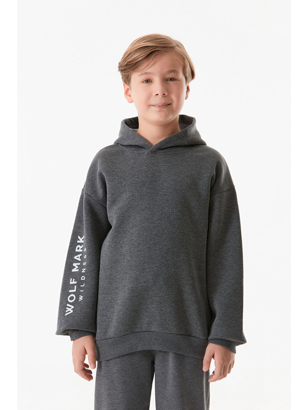 Fullamoda Antrasit Basic Kapüşonlu Erkek Çocuk Sweatshirt