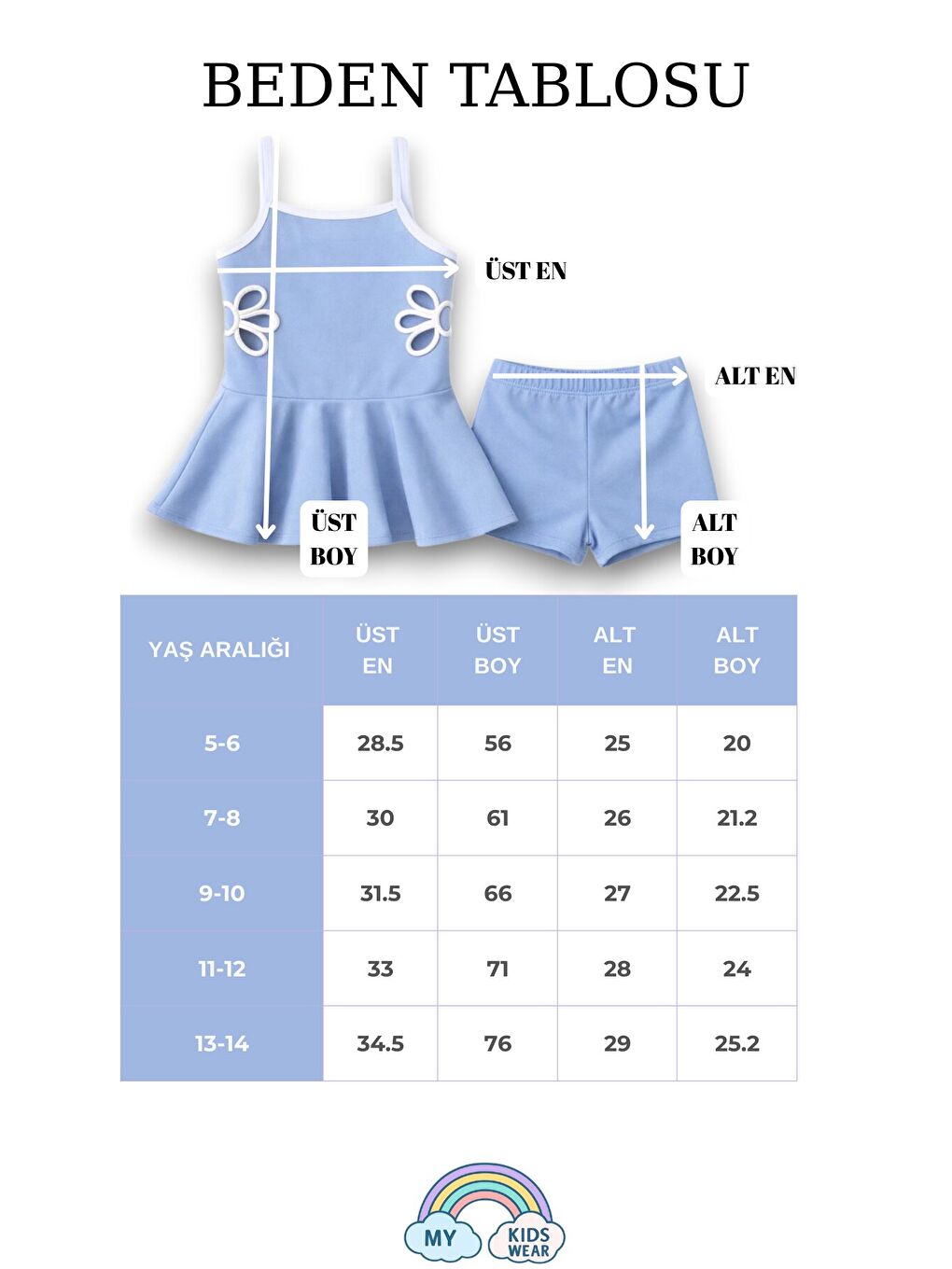 Mavi Kız Çocuk Nakış Detaylı Garson Boy Mayo 5-14 Yaş 12590-1