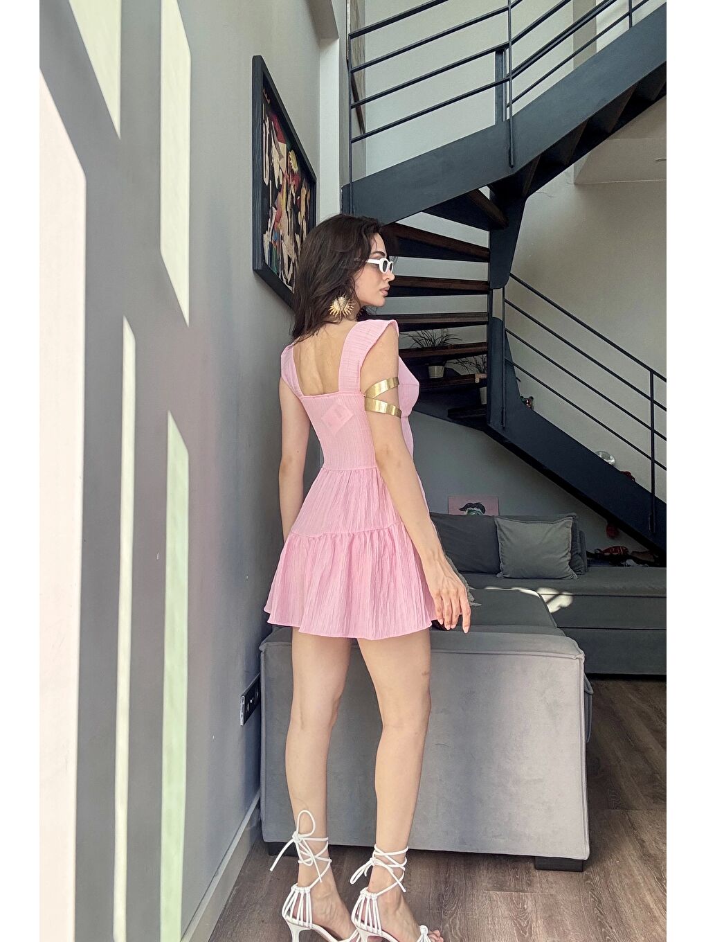 Kadın Pembe Düğme Deyalı Şort Tulum 1006-0495-2