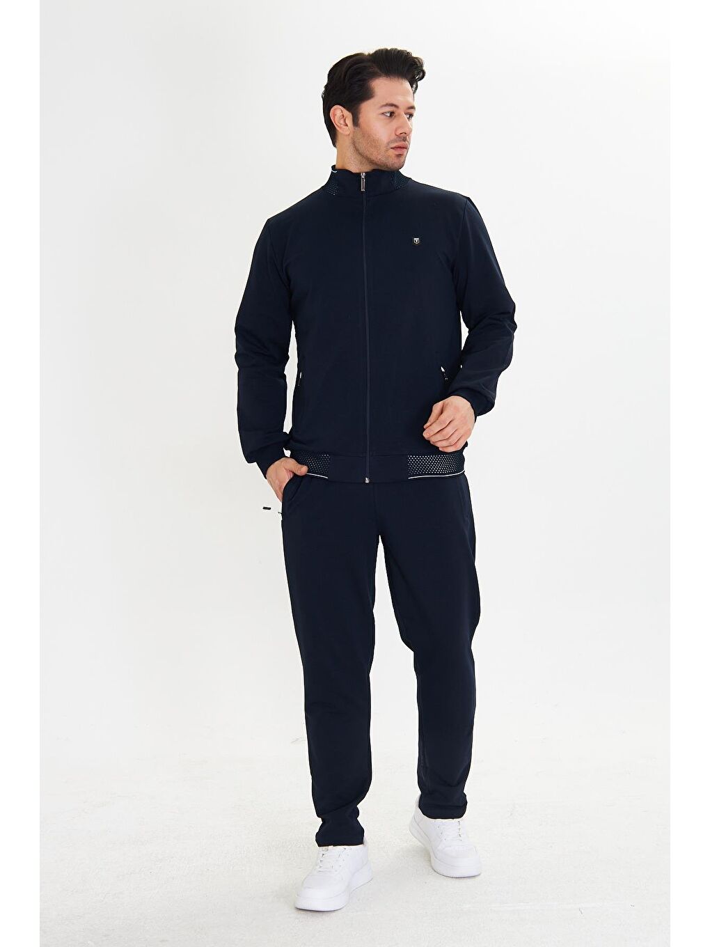 Pamuklu Tam Fermuarlı Erkek Eşofman Takımı Lacivert 5751-L-1