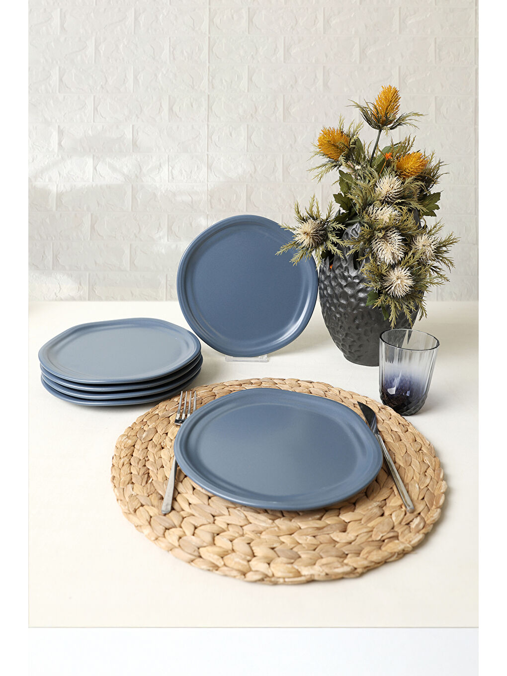 Mat Mavi Bloom Pasta Tabağı 24 Cm 6 Adet-1