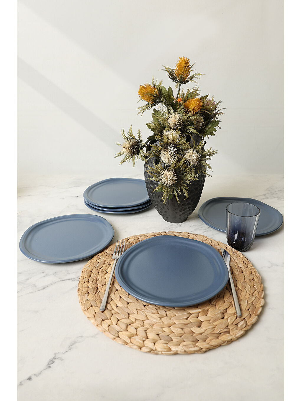 Mat Mavi Bloom Pasta Tabağı 24 Cm 6 Adet-2