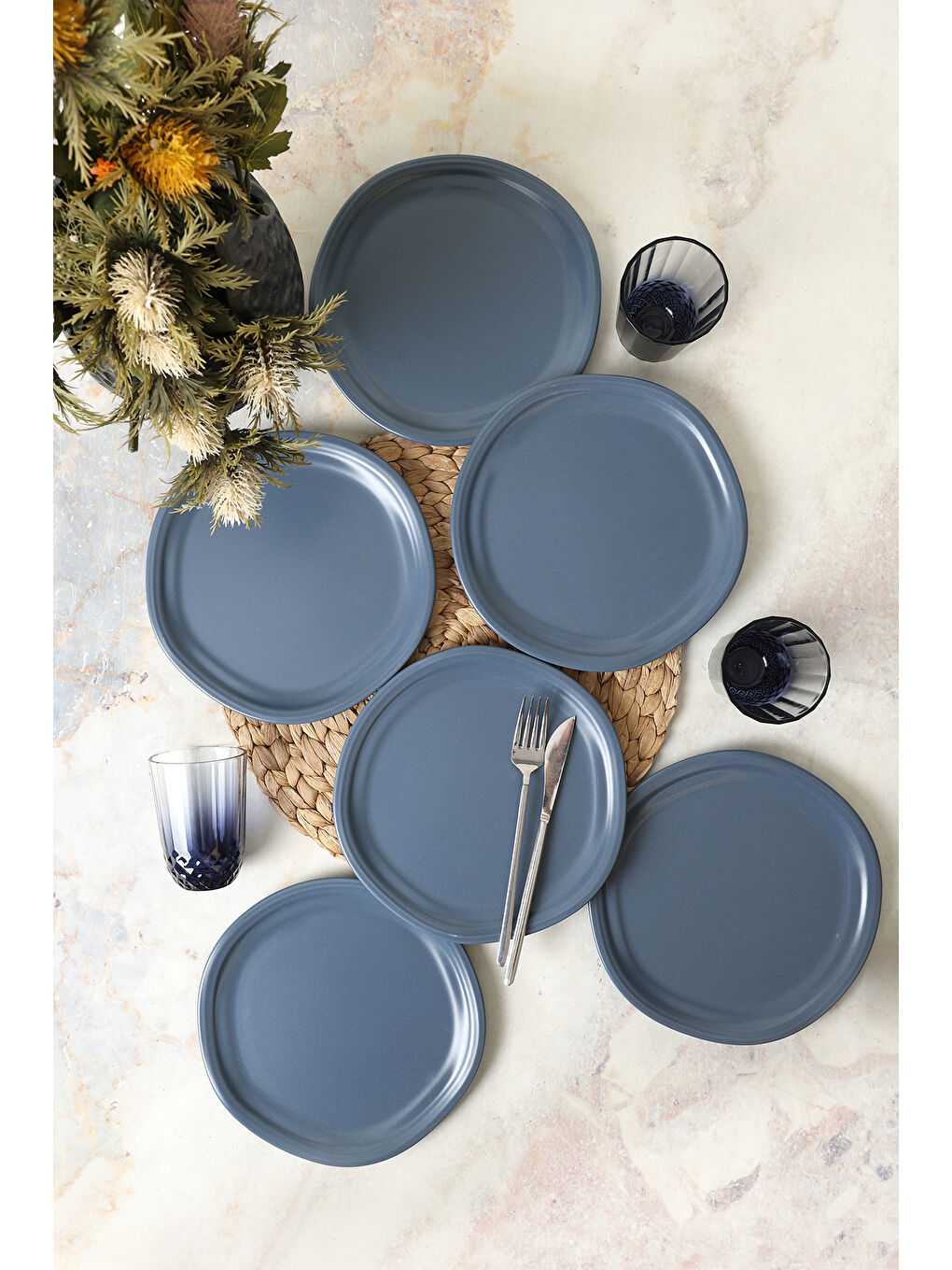 Mat Mavi Bloom Pasta Tabağı 24 Cm 6 Adet-3