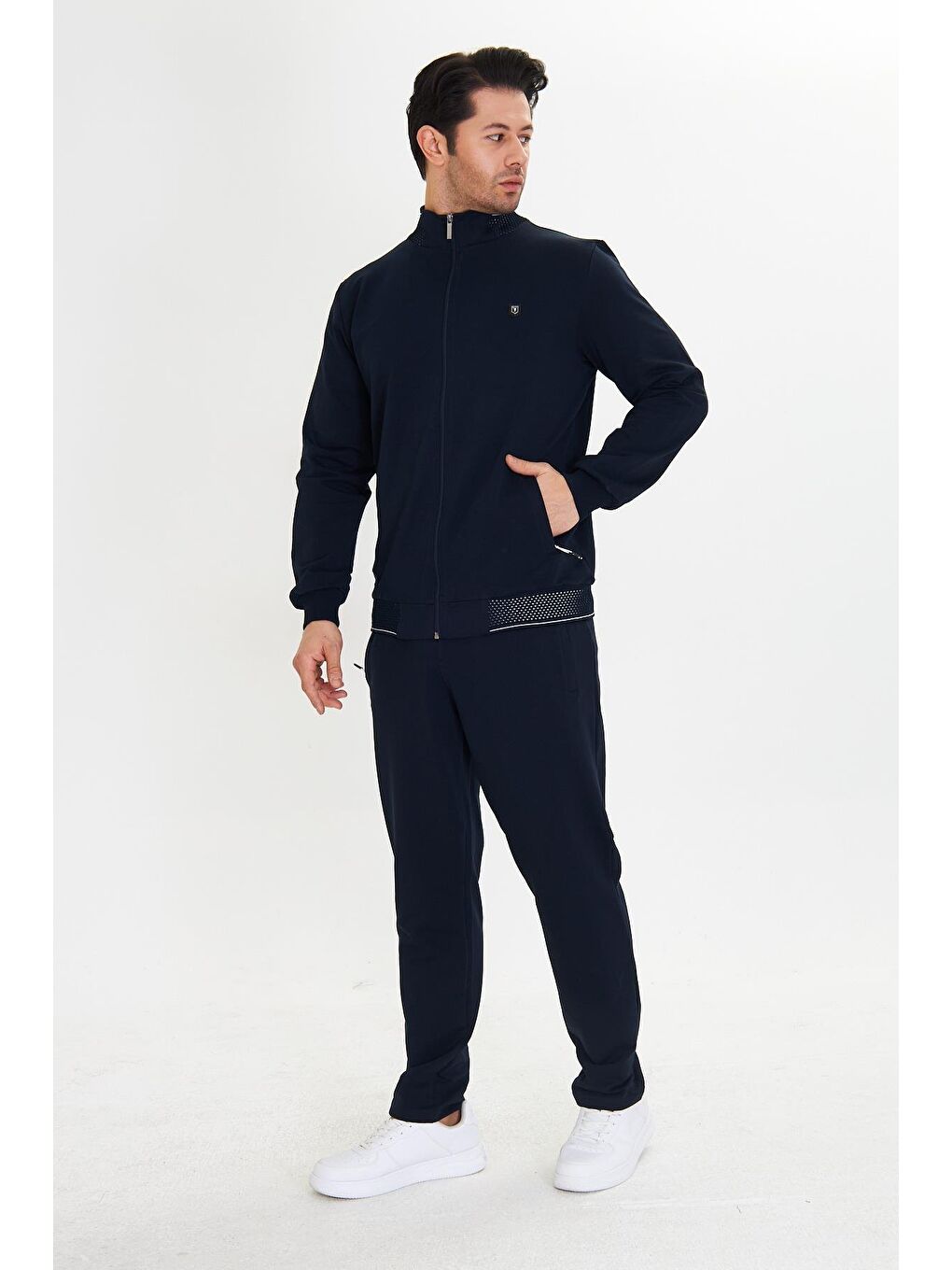 Pamuklu Tam Fermuarlı Erkek Eşofman Takımı Lacivert 5751-L-2
