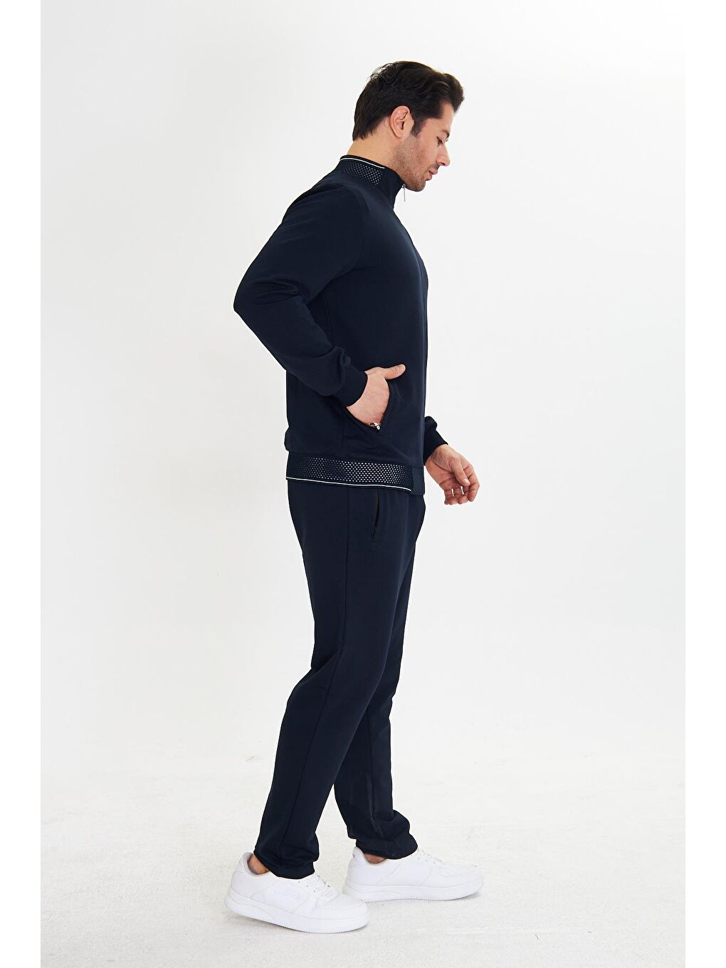 Pamuklu Tam Fermuarlı Erkek Eşofman Takımı Lacivert 5751-L-4
