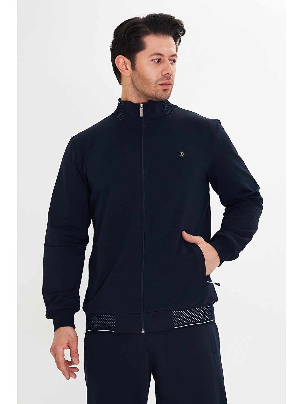 Pamuklu Tam Fermuarlı Erkek Eşofman Takımı Lacivert 5751-L-5