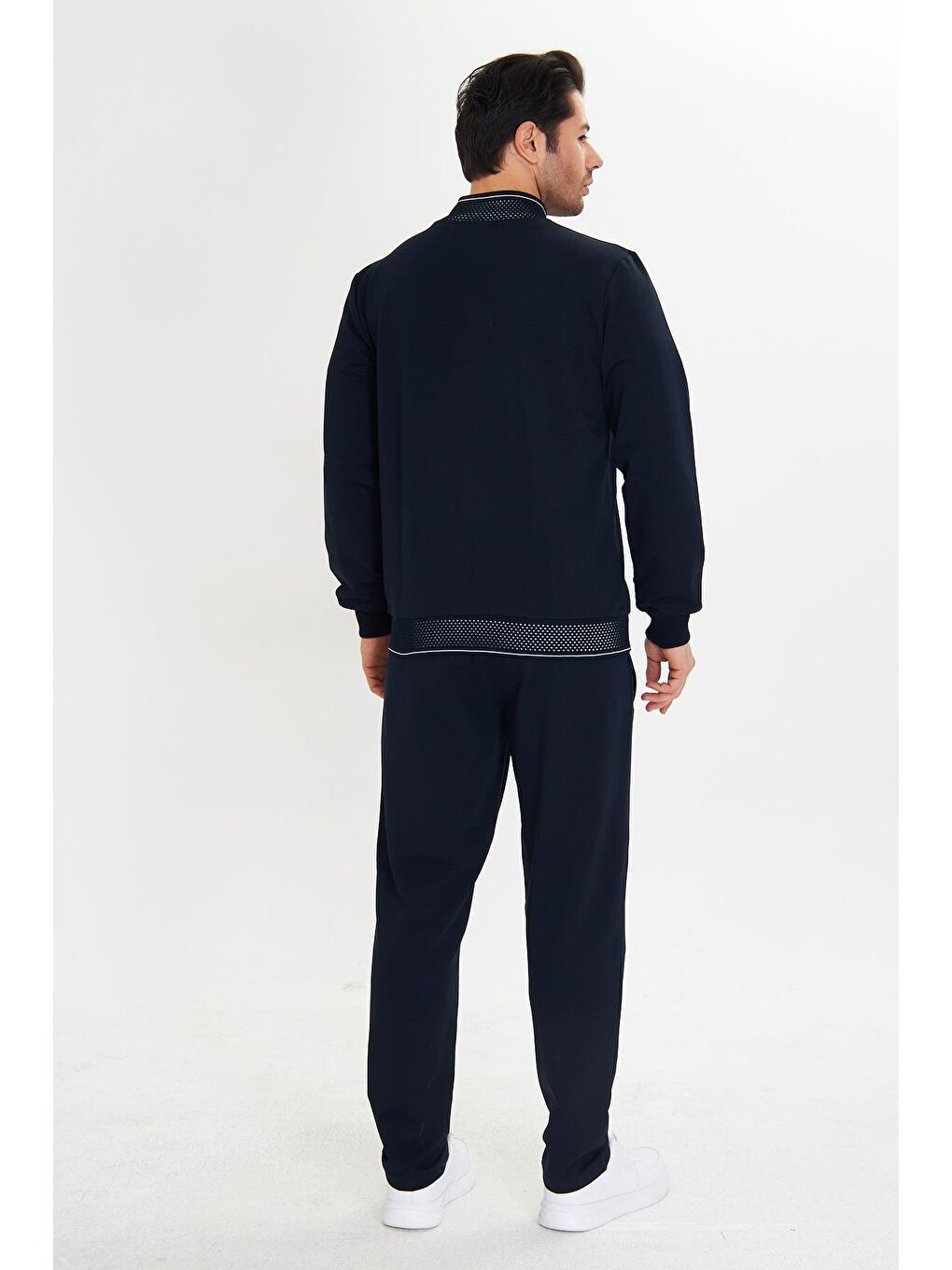 Pamuklu Tam Fermuarlı Erkek Eşofman Takımı Lacivert 5751-L-6