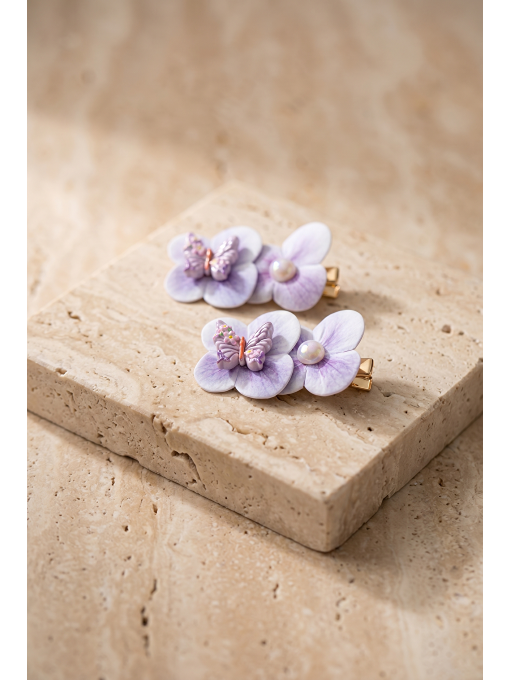 4'Lü Kelebek Aksesuarlı Çiçekli Lila Toka Seti-1