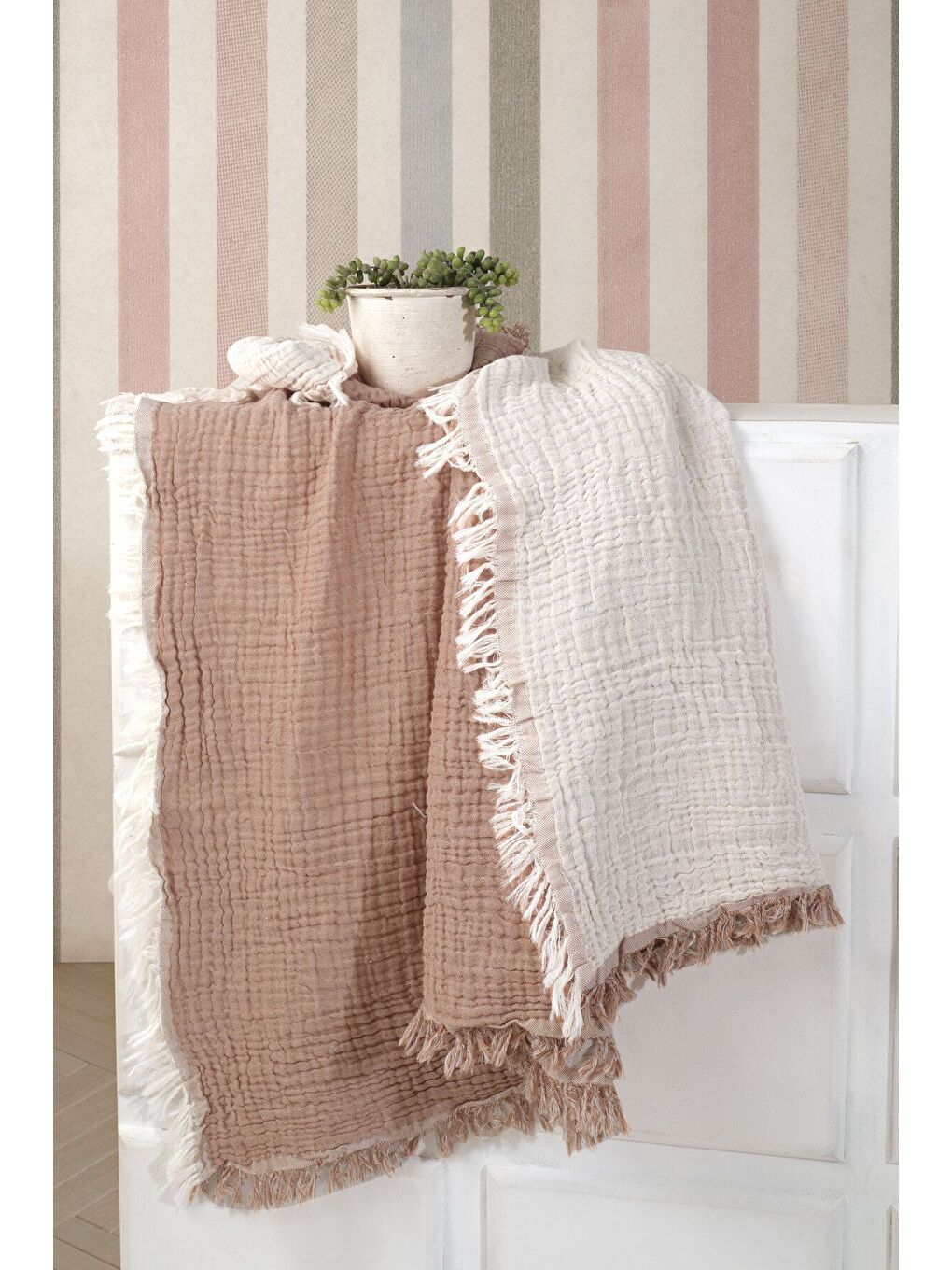 Kahverengi 5 Katlı %100 Pamuk Müslin Bebek Battaniyesi KAHVE/150X150CM