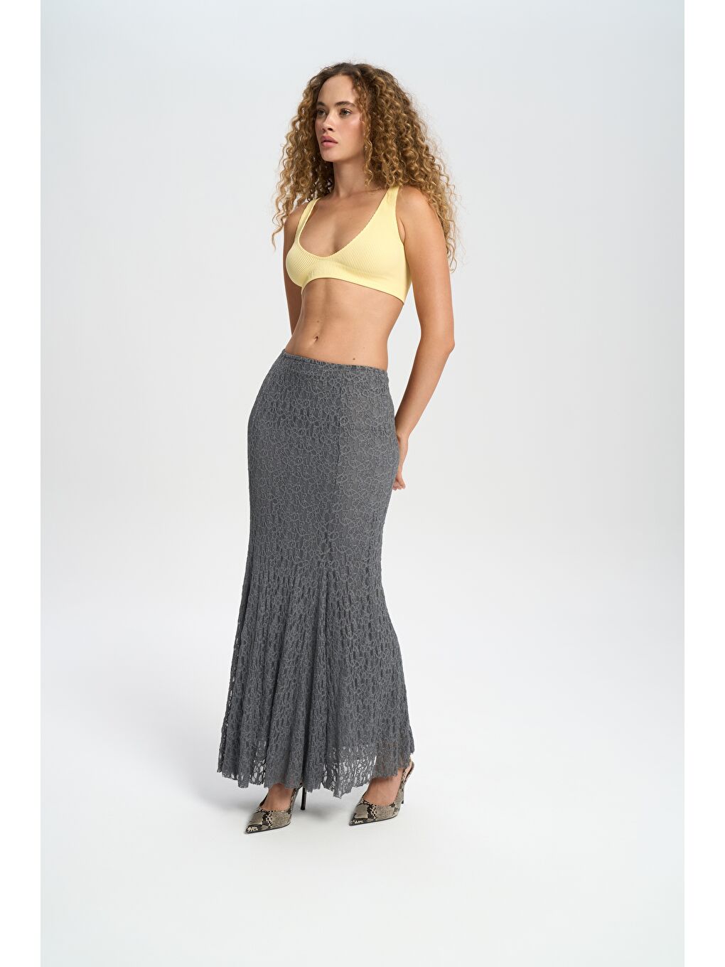 Veylia Uzun Antrasit Dantel Etek-2