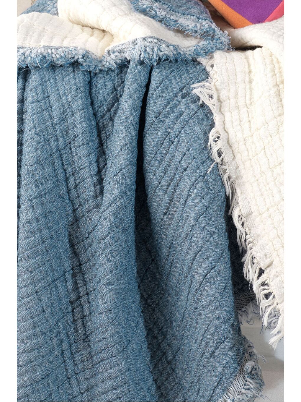 Mavi 5 Katlı %100 Pamuk Müslin Bebek Battaniyesi MAVI/150X150CM-1