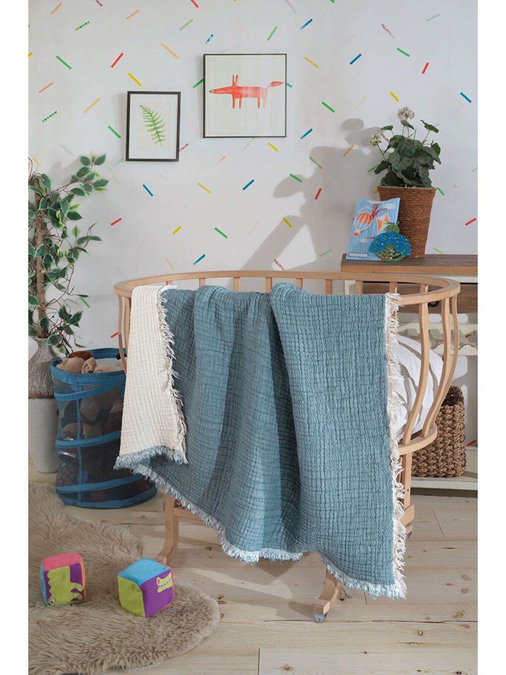 Mavi 5 Katlı %100 Pamuk Müslin Bebek Battaniyesi MAVI/150X150CM-2