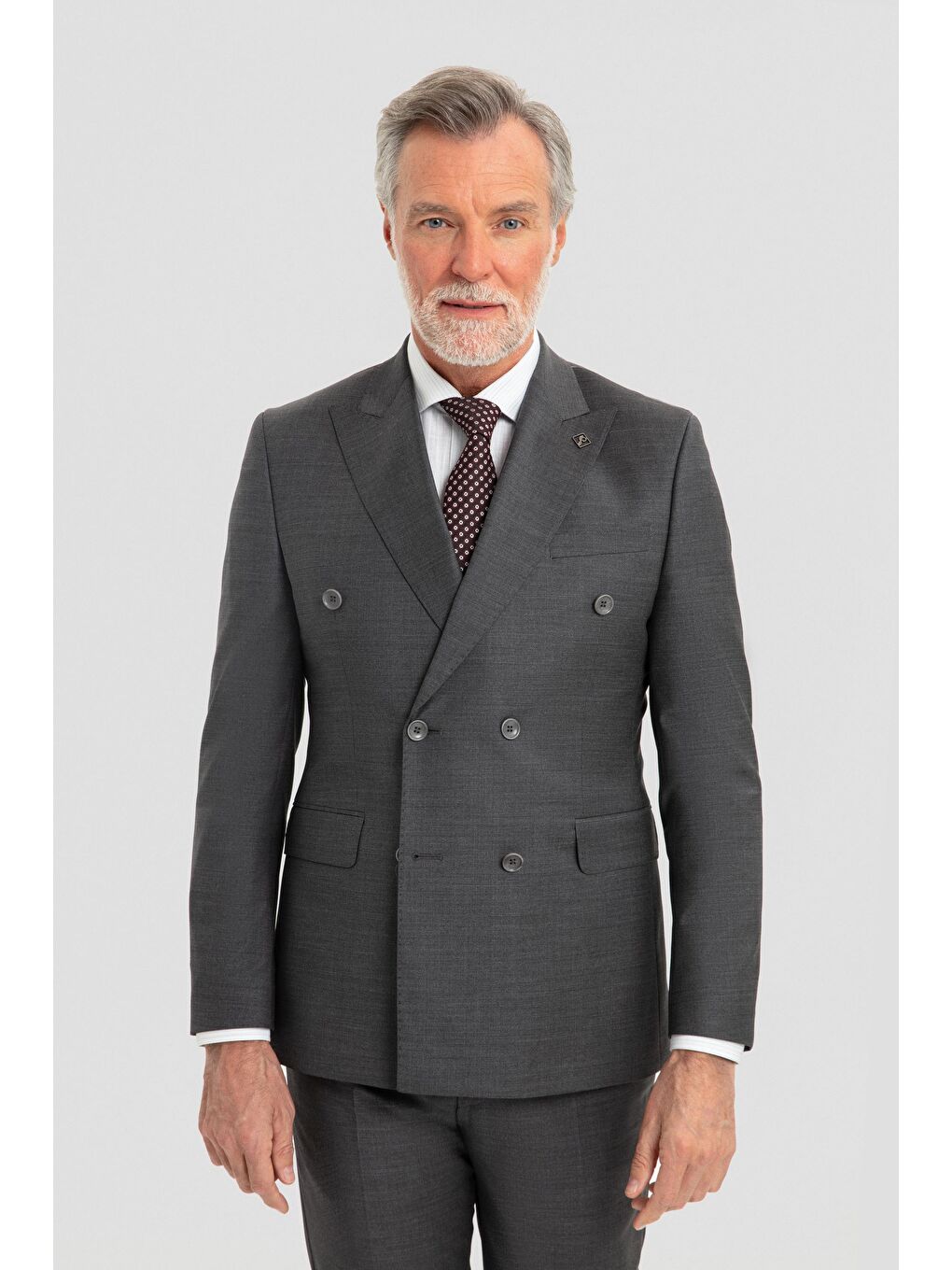 Yün Karışımlı Kruvaze Sivri Yaka Takım Elbise Antrasit