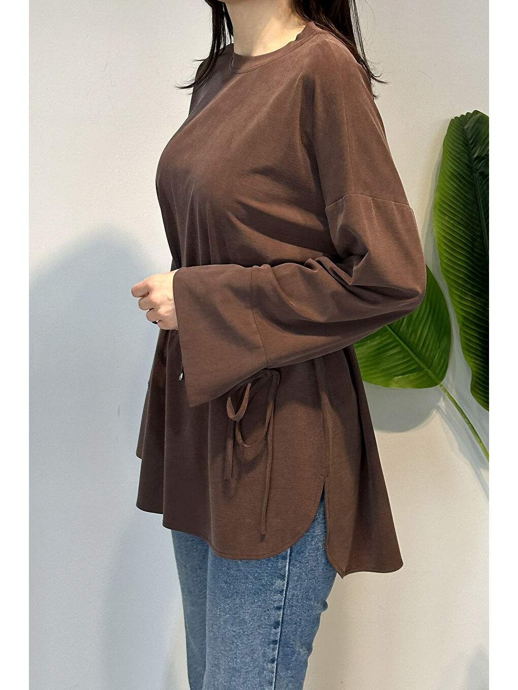 Kahverengi Pamuklu Bluz Tunik 7465 Kahve-1