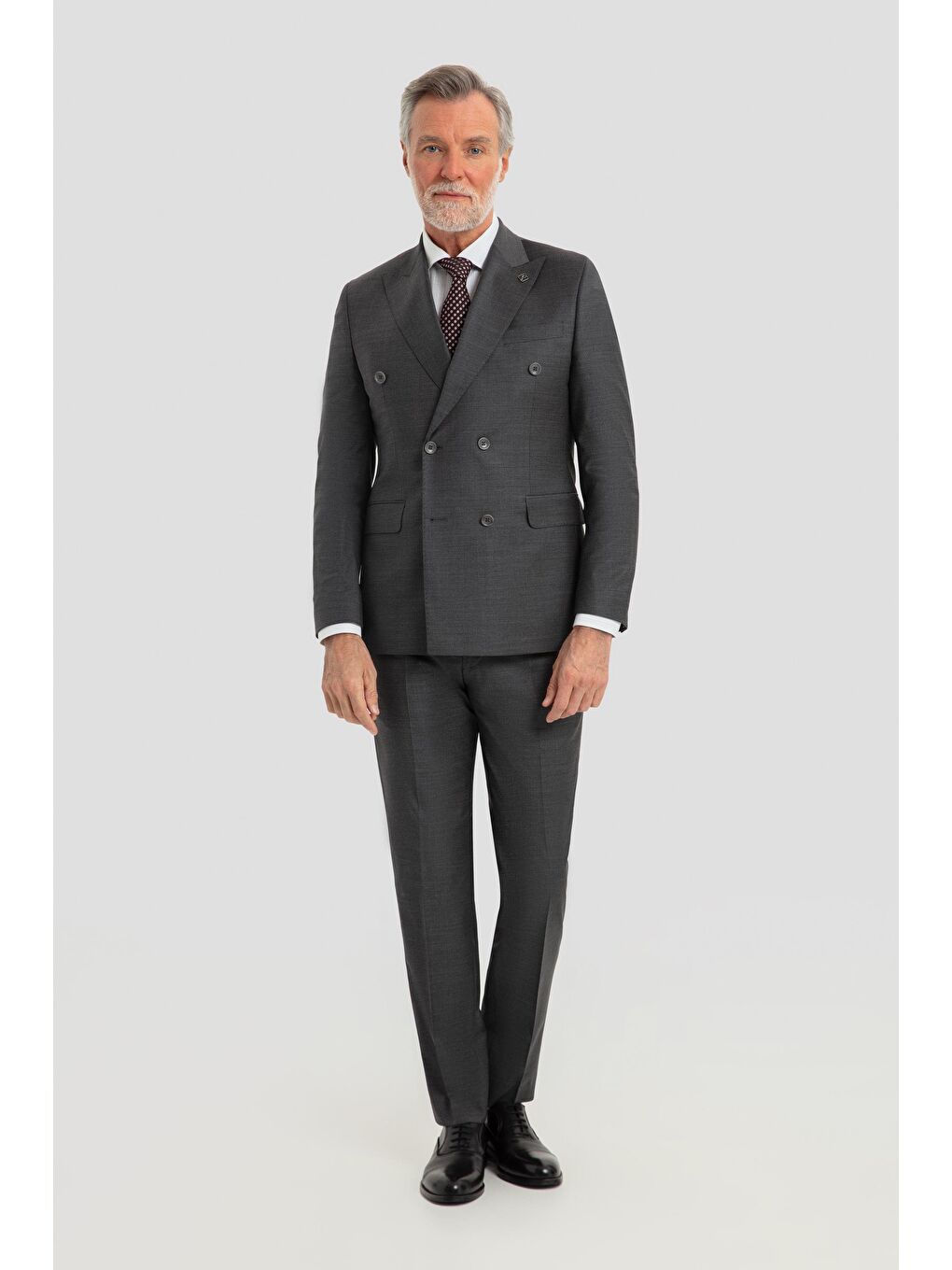 Yün Karışımlı Kruvaze Sivri Yaka Takım Elbise Antrasit-1