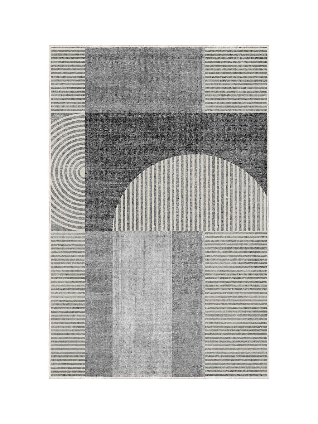 Gri Özel Tasarım, Kaymaz Taban, İnce, Yıkanabilir, Modern Halı WOOKECE1487 120x180-3