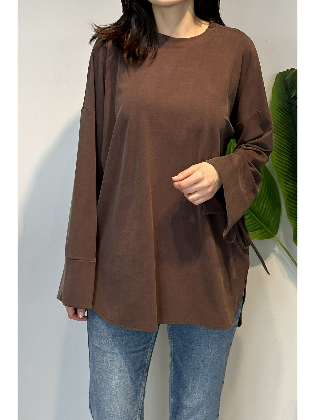Kahverengi Pamuklu Bluz Tunik 7465 Kahve-3