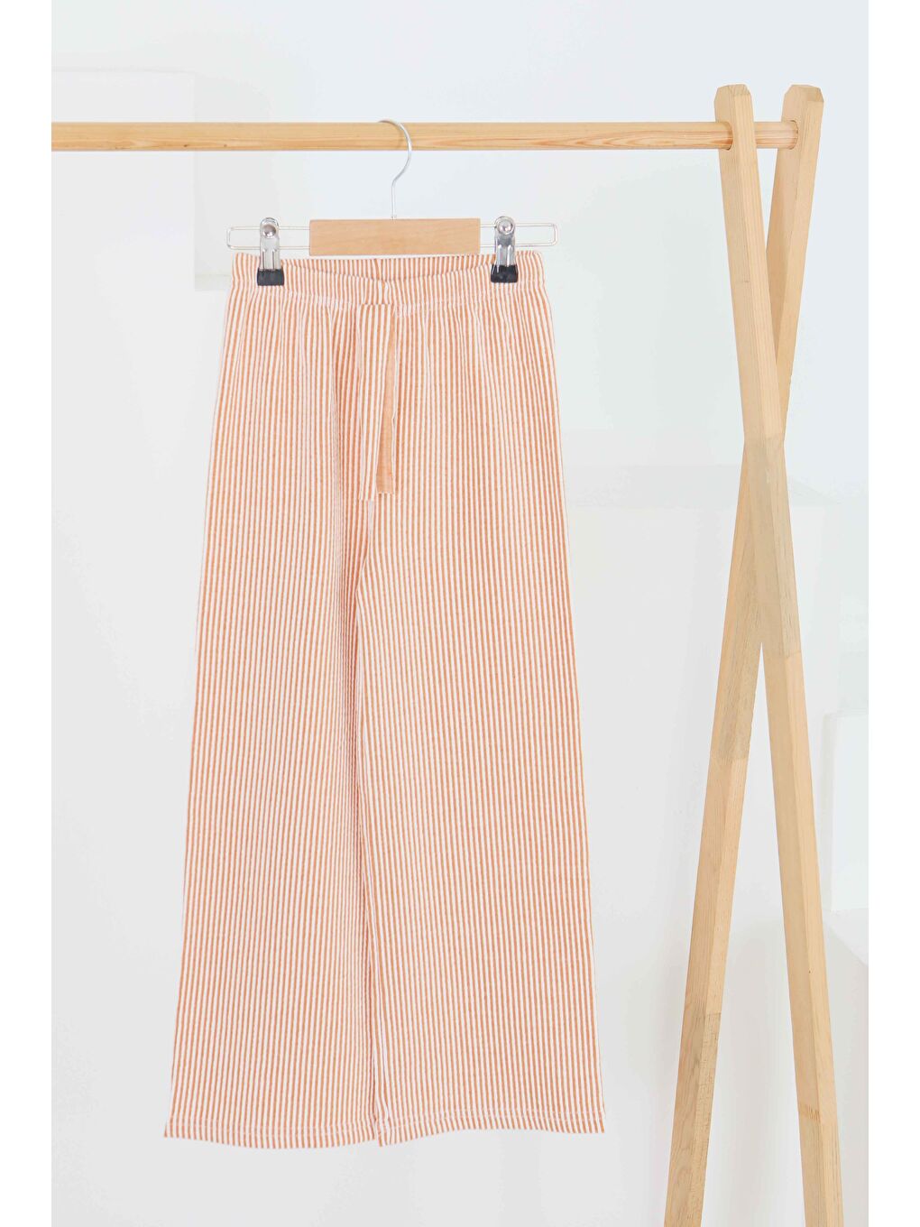 Kız Çocuk Turuncu Çizgili Beli Lastikli Pantolon - 27448