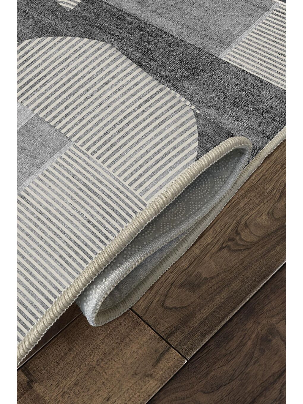 Gri Özel Tasarım, Kaymaz Taban, İnce, Yıkanabilir, Modern Halı WOOKECE1487 120x180-4