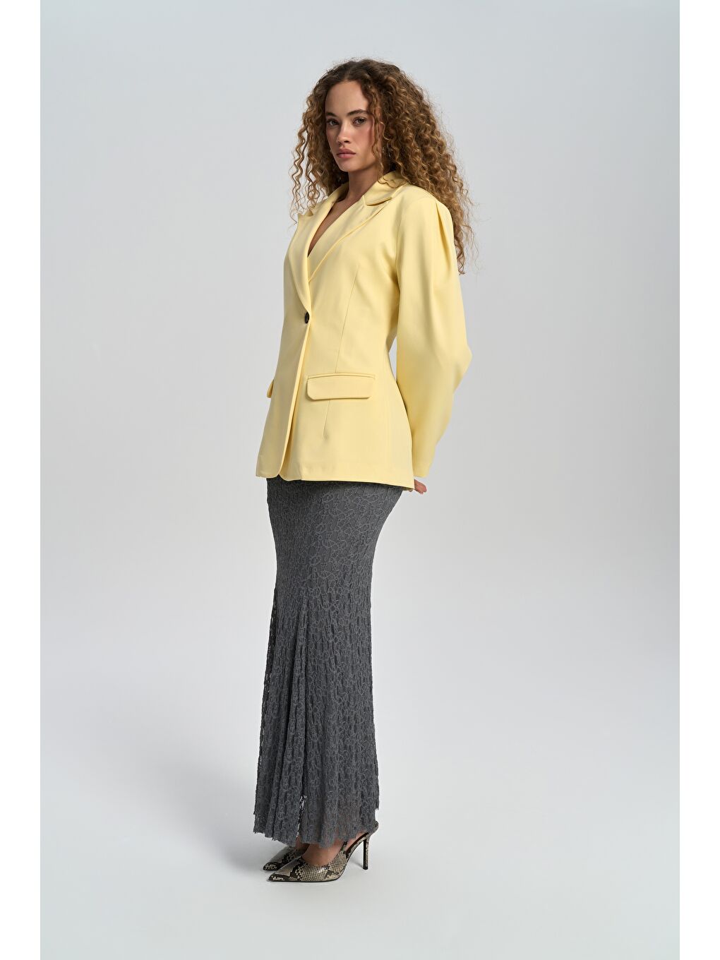 Veylia Uzun Antrasit Dantel Etek-5