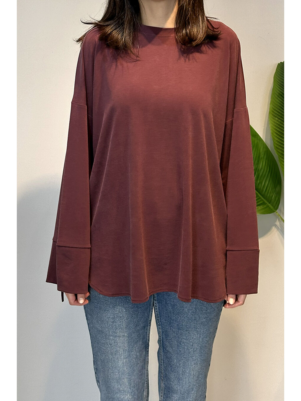 Pamuklu Bluz Tunik 7465 Bordo-3
