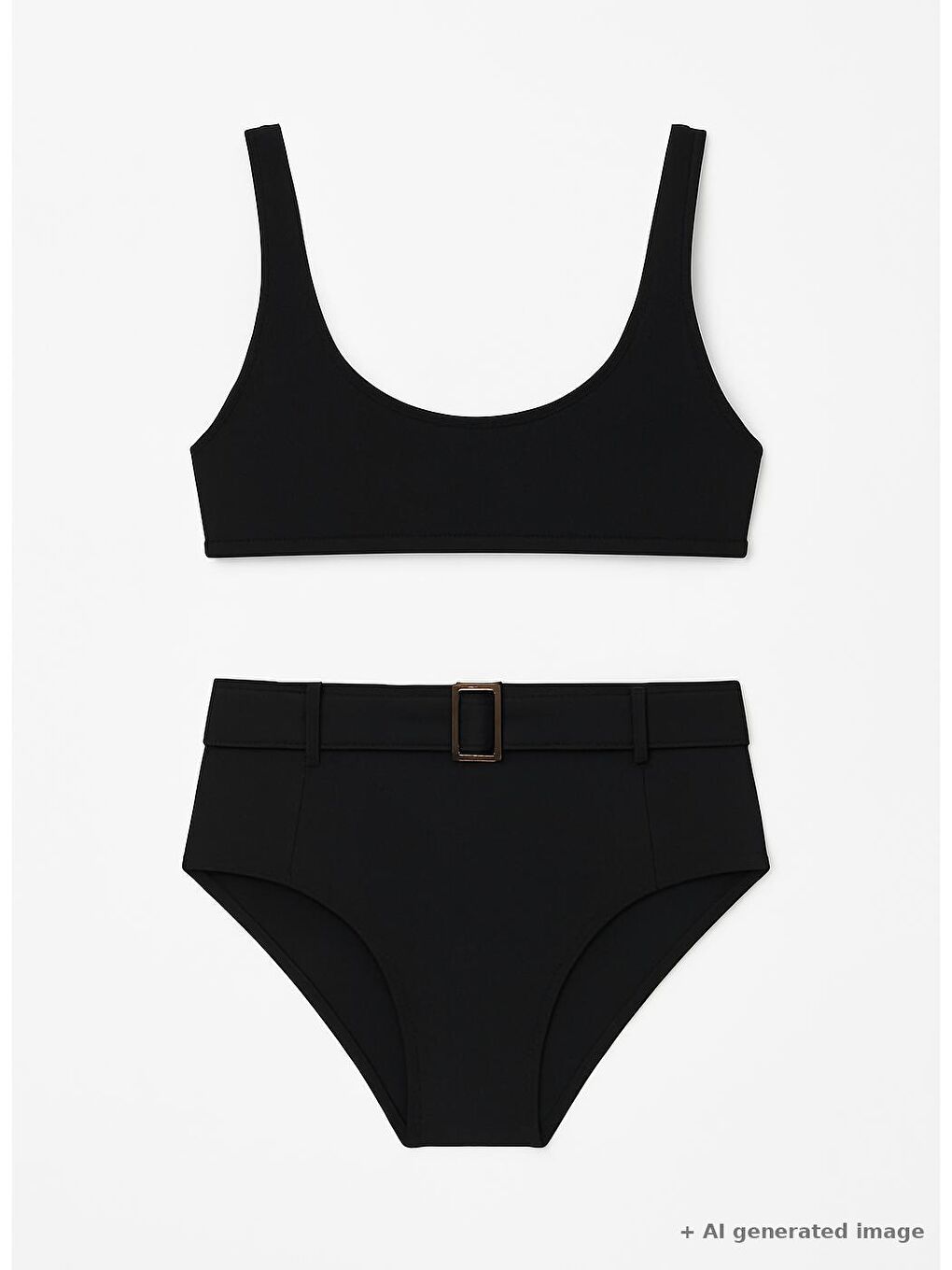 Bitişik Üçgen Yüksek Bel Bikini Takım 3114 Siyah