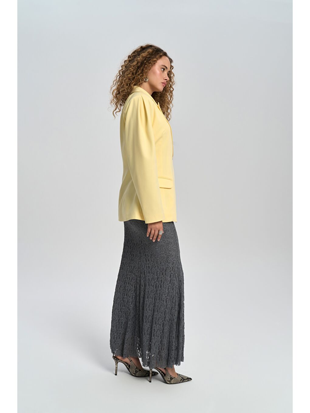 Veylia Uzun Antrasit Dantel Etek-6