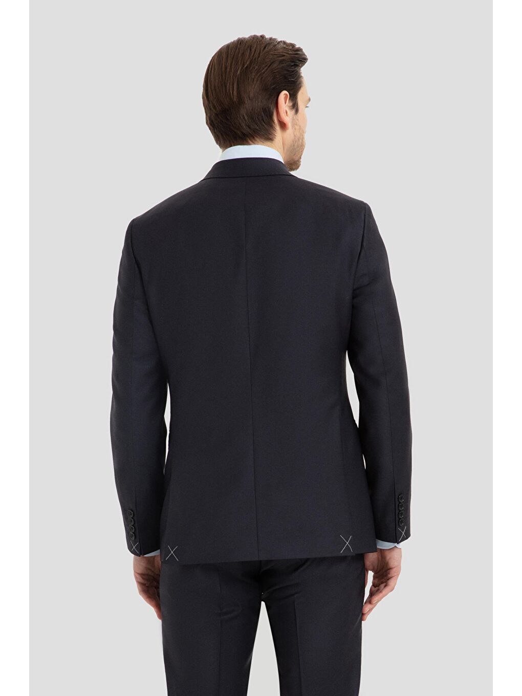 Yün Karışımlı Kruvaze Sivri Yaka Takım Elbise Lacivert-2