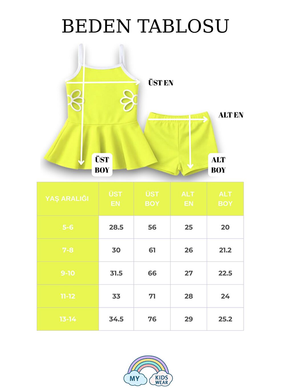 Sarı Kız Çocuk Nakış Detaylı Garson Boy Mayo 5-14 Yaş 12592-1