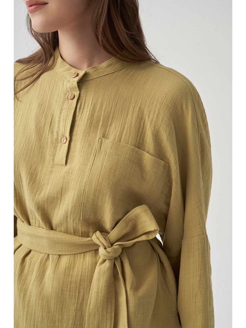Soft Yeşil-Kuşaklı Müslin Gömlek-3