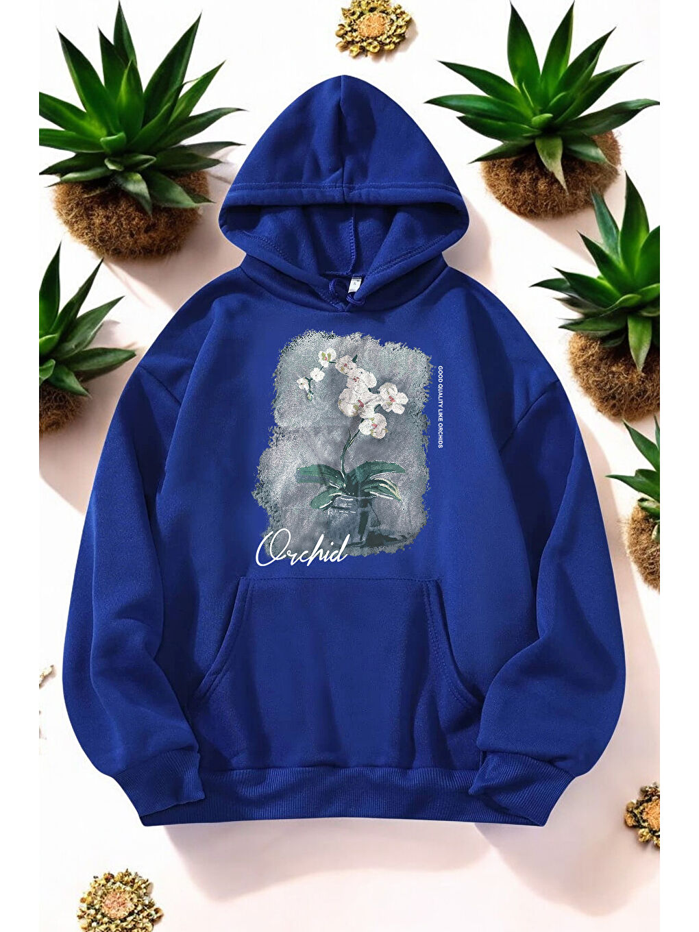 uyguntarz Mavi Orkide Tuval Baskılı Unisex Oversize Sweatshirt