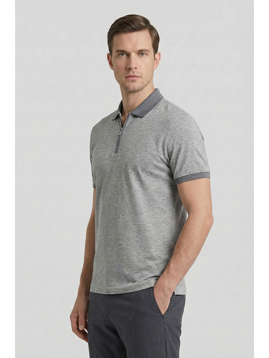 Giotelli Gri Melanj %100 Pamuk Erkek T-Shirt-2