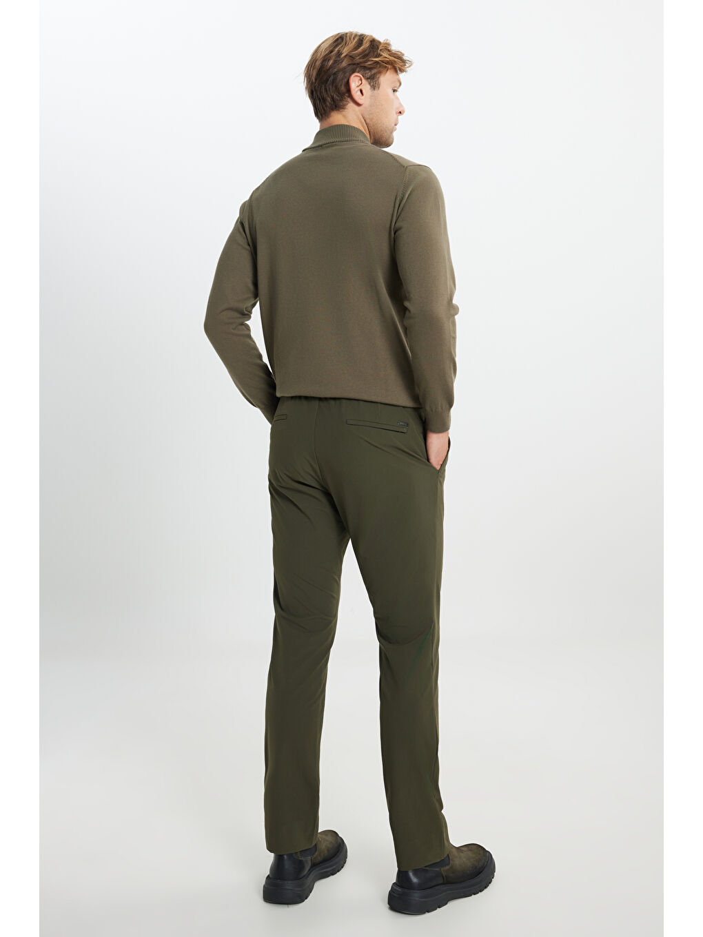 Erkek Haki Slim Fit Dar Kesim Beli Bağlamalı Esnek Pantolon-3