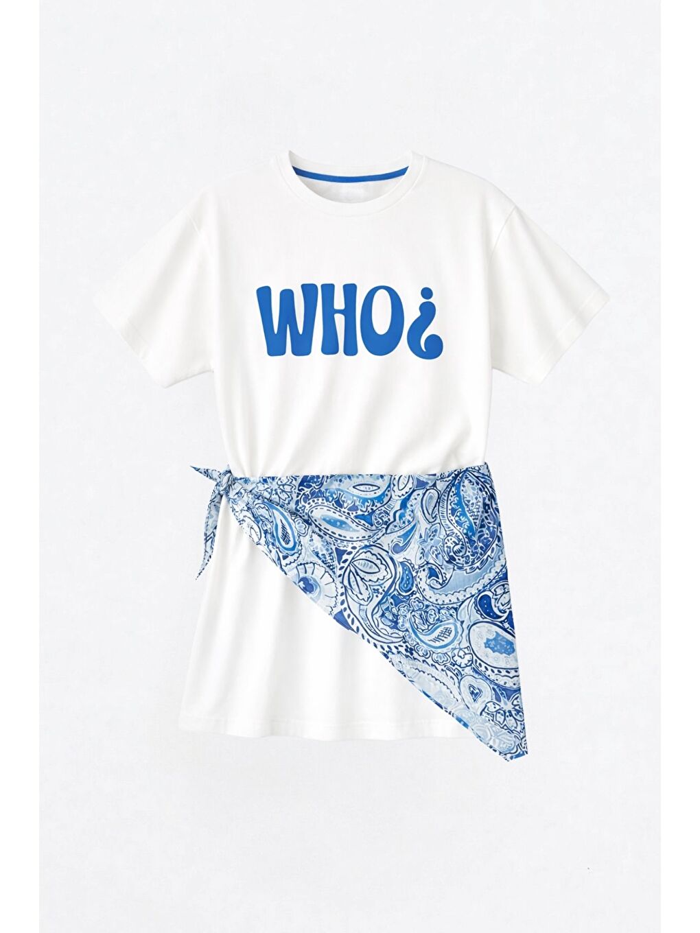 Şal Bağlamalı Yazı Baskılı Oversize Tişört Ekru-1