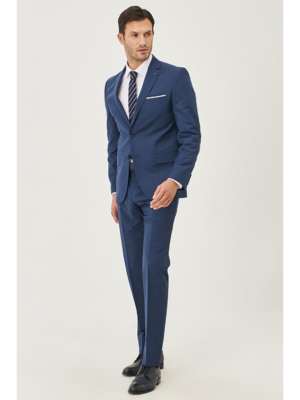 Erkek İndigo Slim Fit Desenli Takım Elbise-1