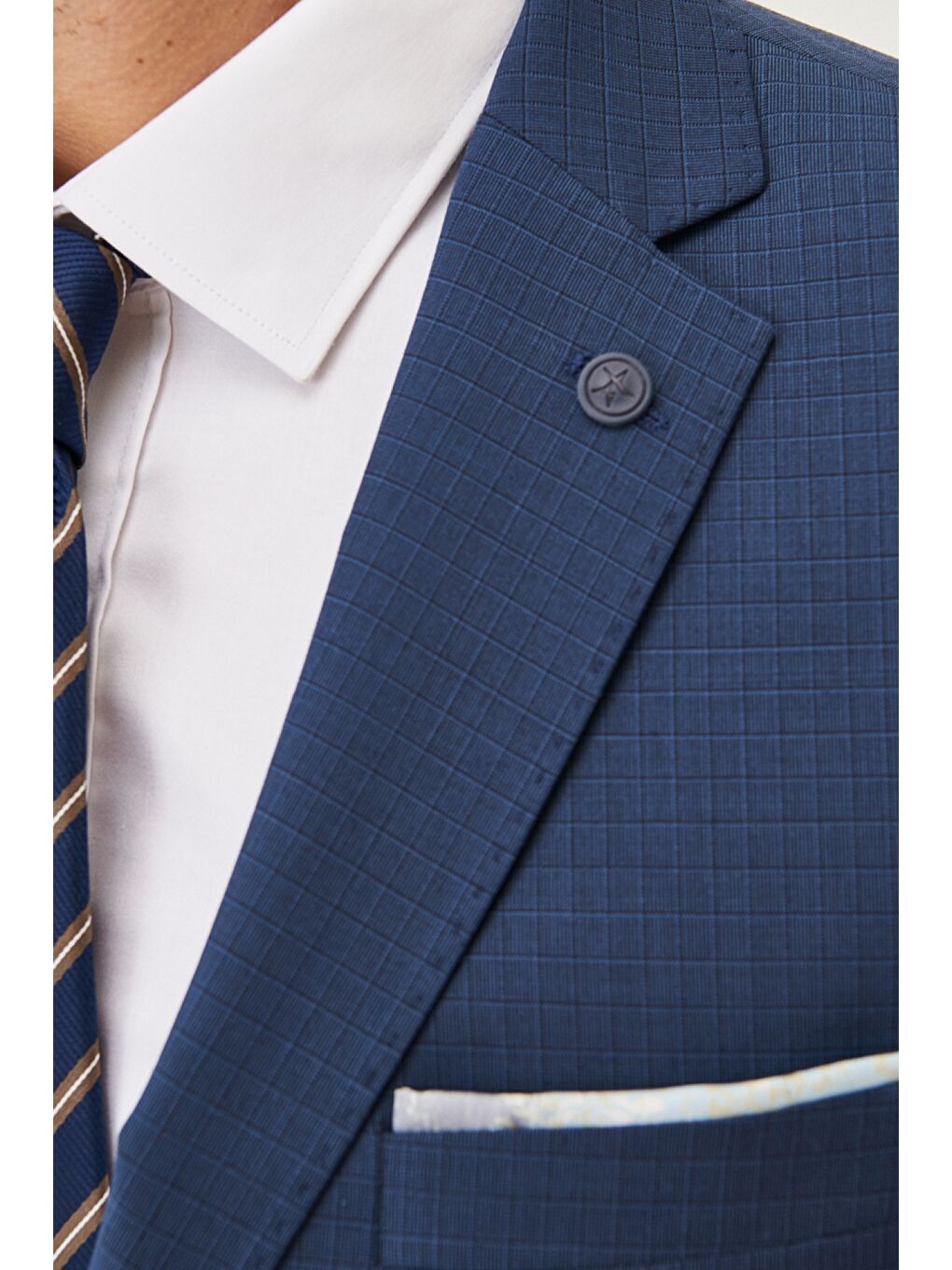 Erkek İndigo Slim Fit Desenli Takım Elbise-2