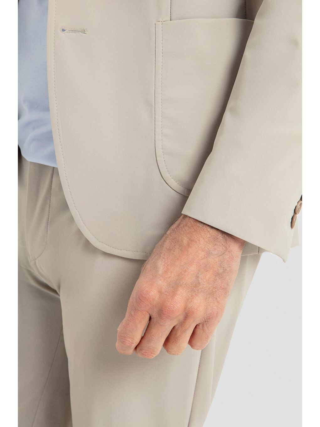 Pamuk Karışımlı Mono Yaka Erkek Takım Elbise Bej-5