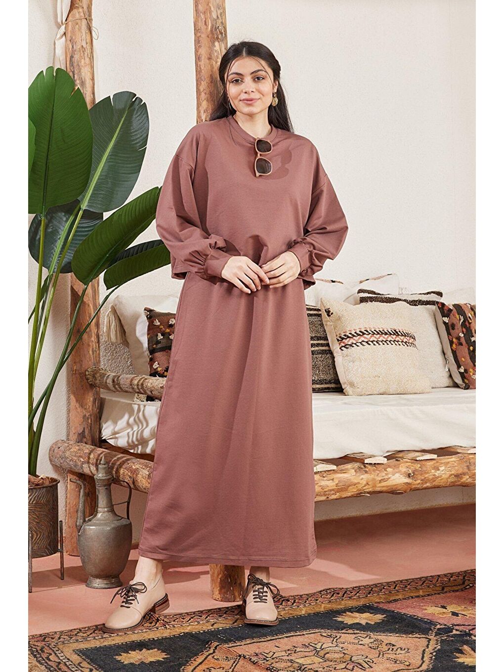 Kahverengi Çikolata 2 İplik Crop Sweatshirt-1