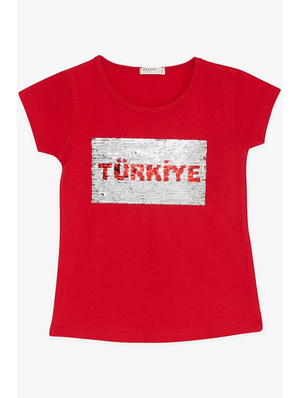 Kız Çocuk Tişört Pullu Ay Yıldızlı Kırmızı  (4-14 Yaş)-5