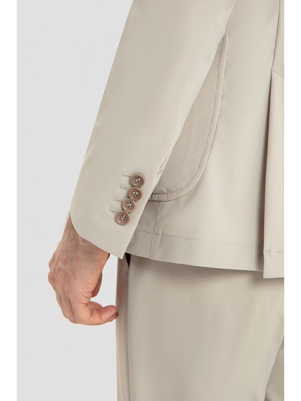 Pamuk Karışımlı Mono Yaka Erkek Takım Elbise Bej-6