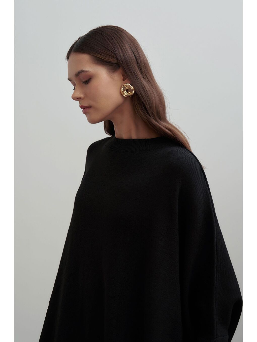 Siyah-Asimetrik Kesim Triko Kazak-4