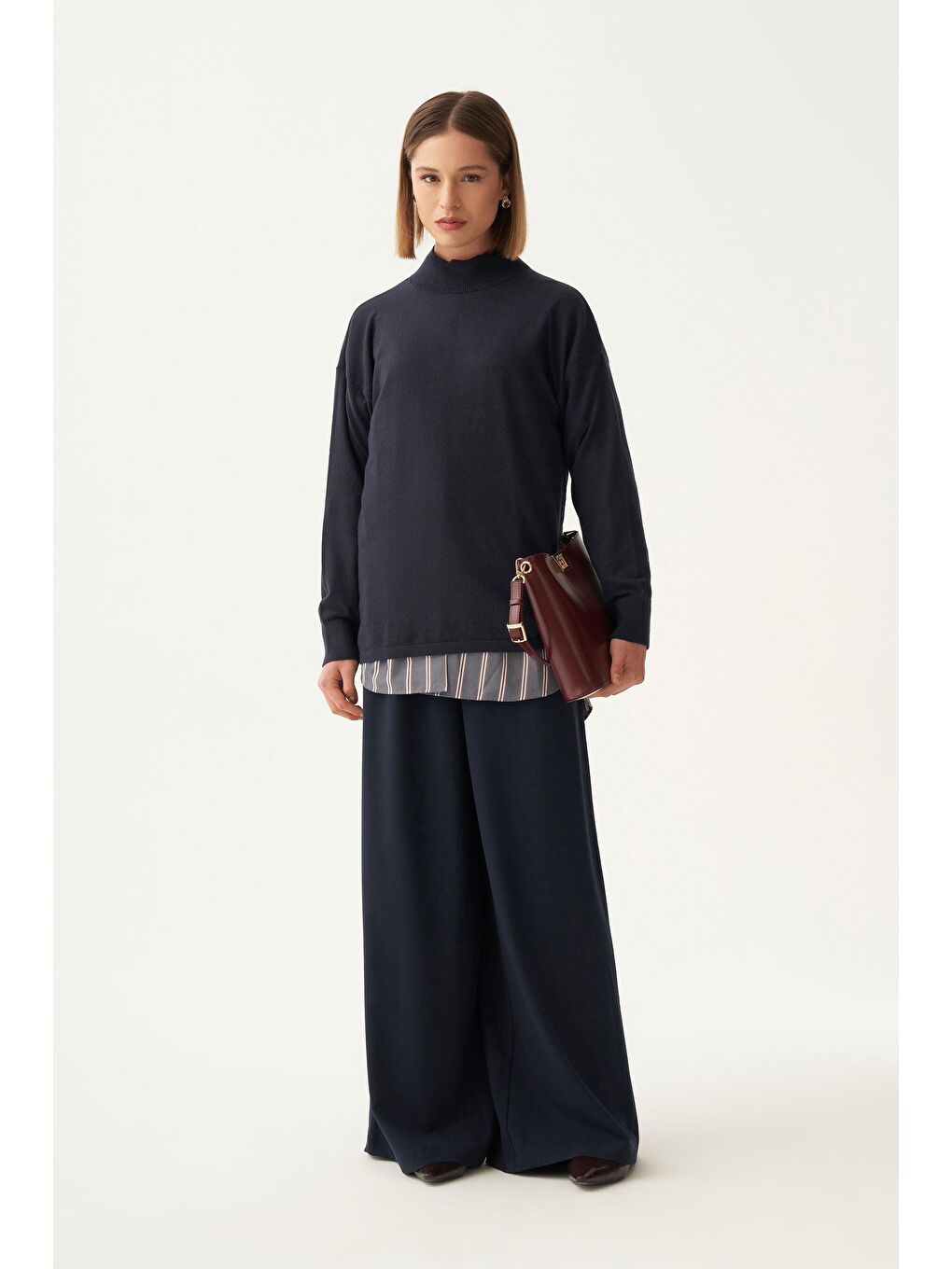 Lacivert-Yarım Balıkçı Yaka Triko Kazak-1