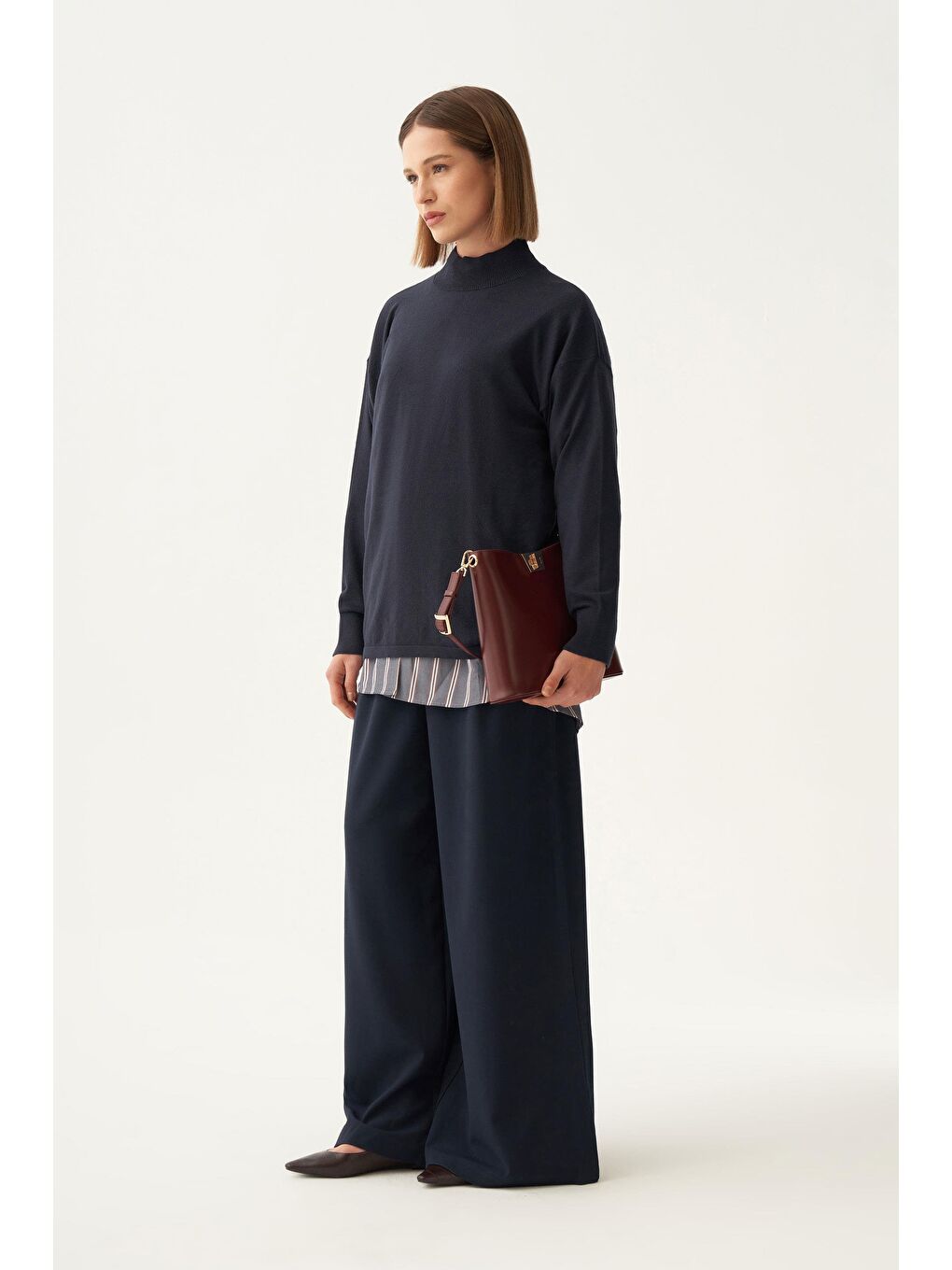 Lacivert-Yarım Balıkçı Yaka Triko Kazak-2