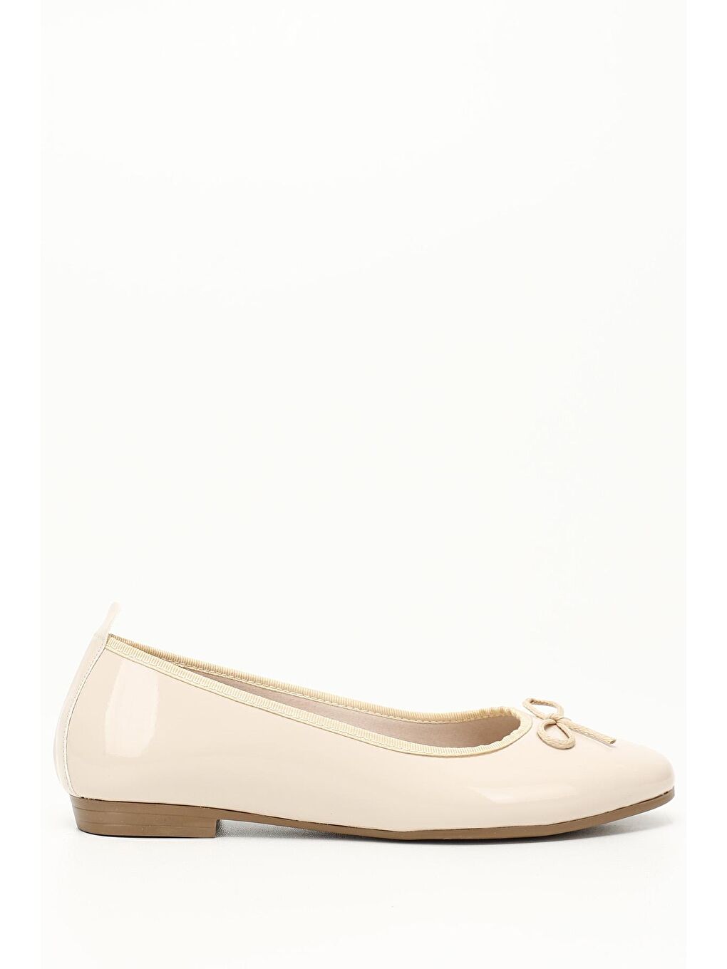 Bej TEN  Yuvarlak Burun Düz Taban Fiyonklu Kadın Babet 35795