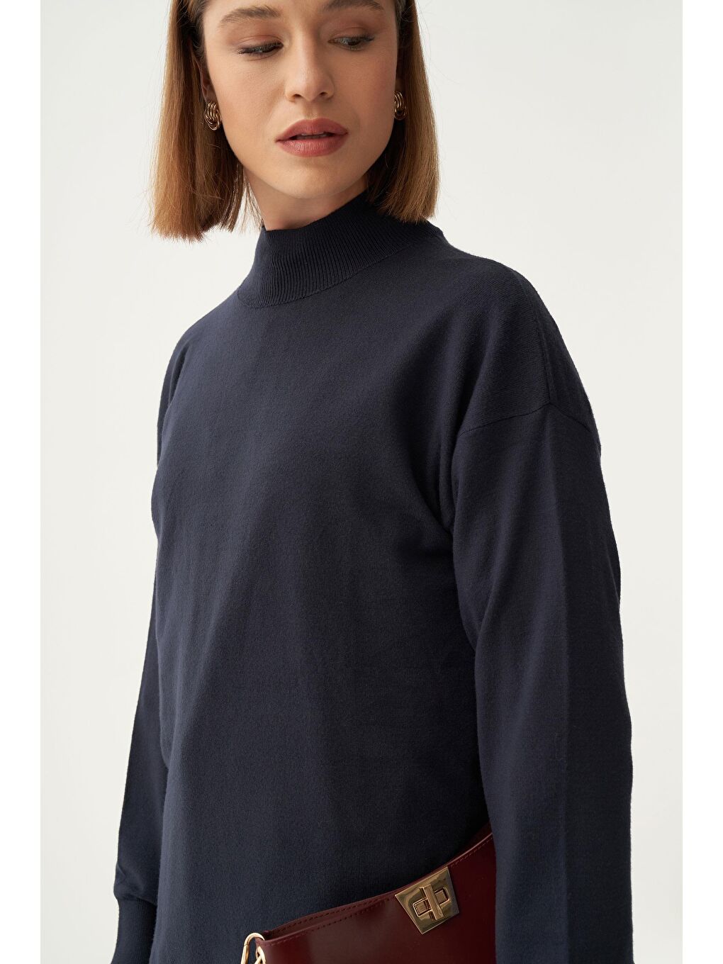 Lacivert-Yarım Balıkçı Yaka Triko Kazak-4