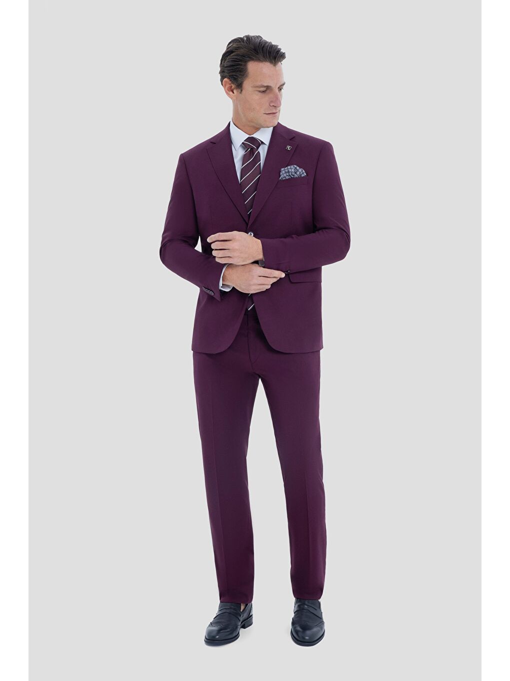 Mono Yaka Takım Elbise Bordo-4