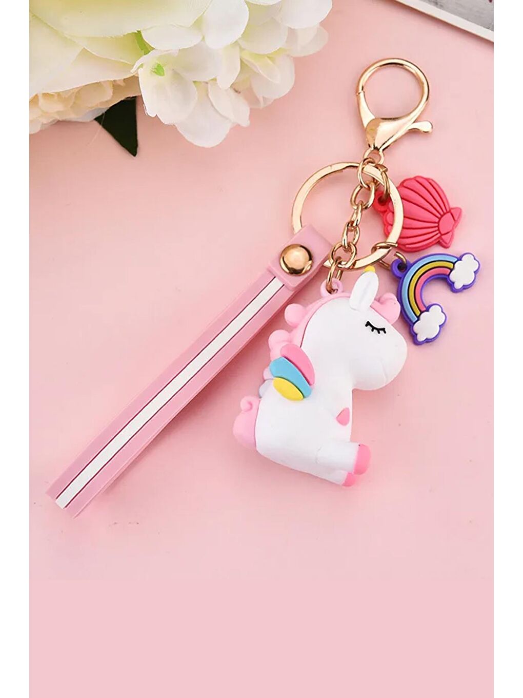 Charm Süslü Silikon 3D Anahtarlık Beyaz